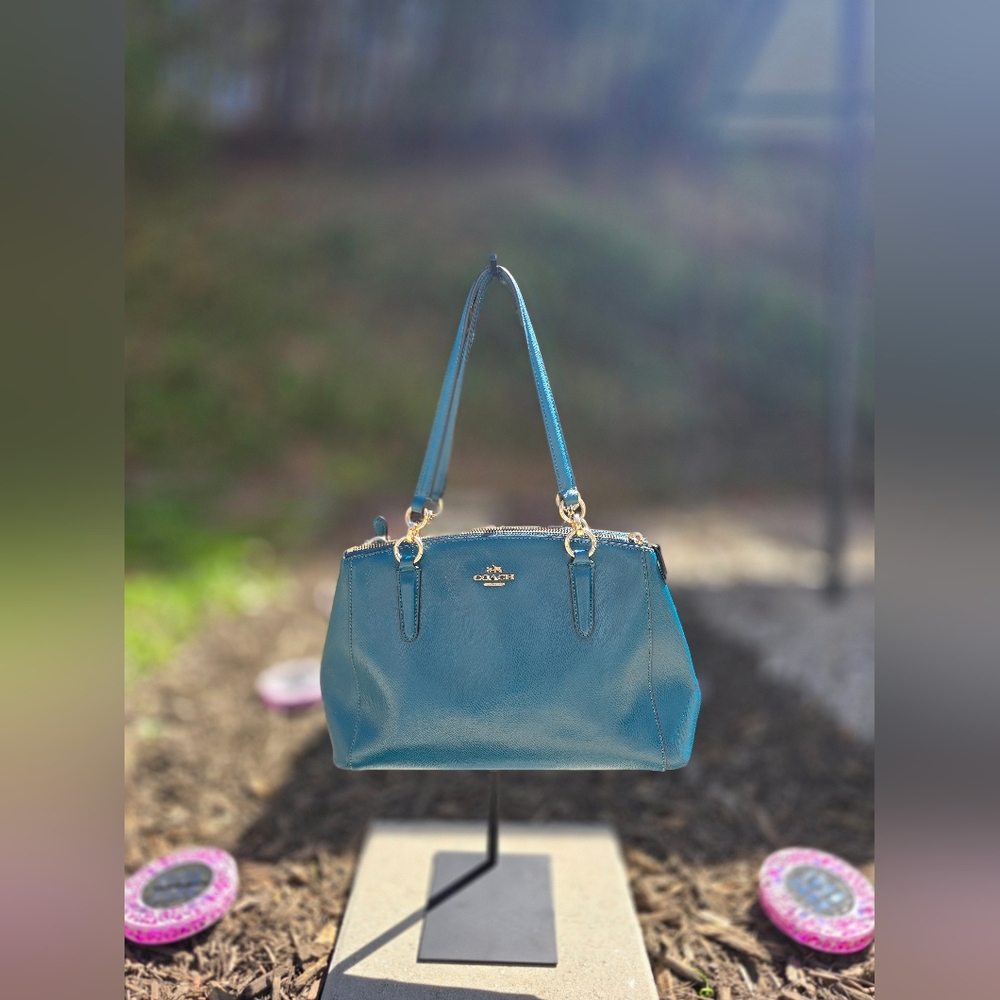 Coach Teal Blue Leather Shoulder Bag Christie